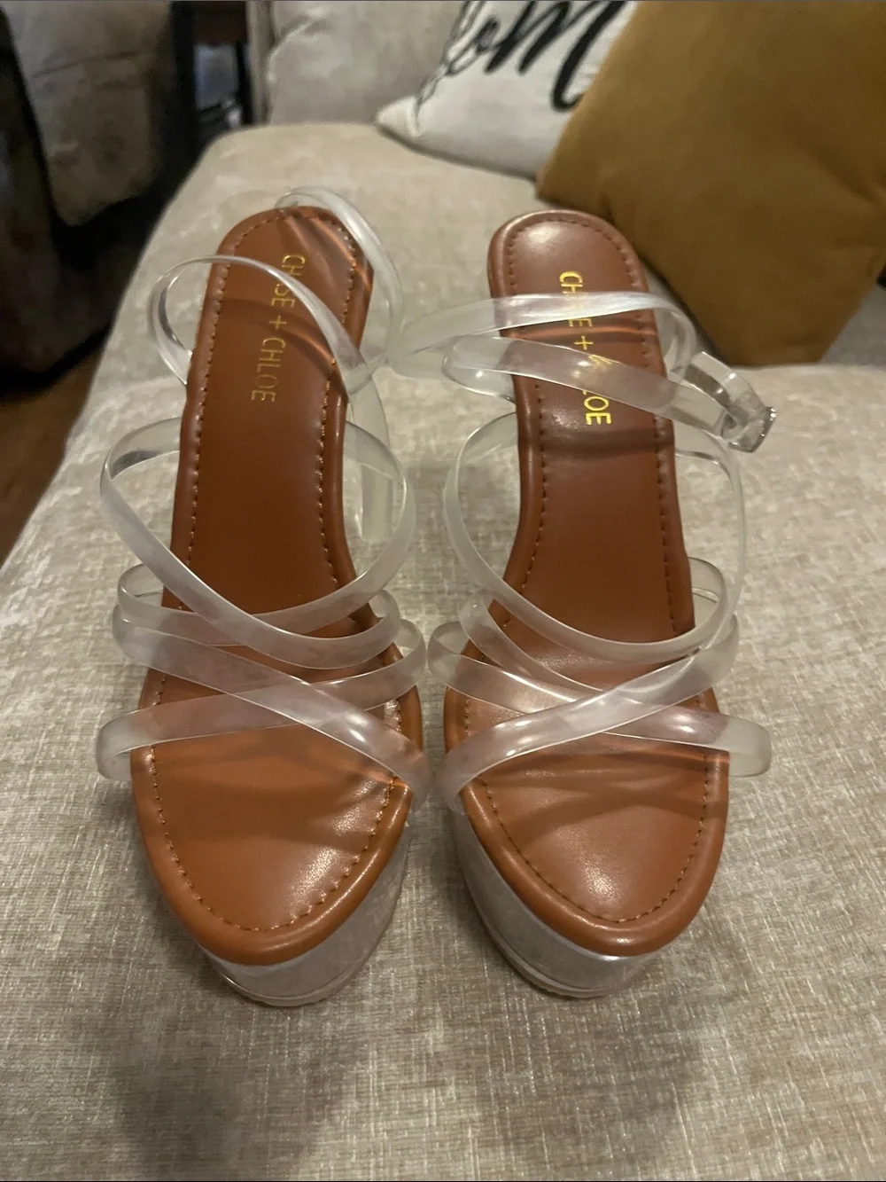 NORDSTROM Chase + Chloe Clear Strappy Platform Sandals with Brown Footbed